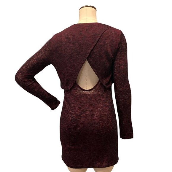 H&M Divided Knit Mini Dress Spacedye Crisscross Cutout Back Sz 4 Burgundy #188A - Picture 3 of 7